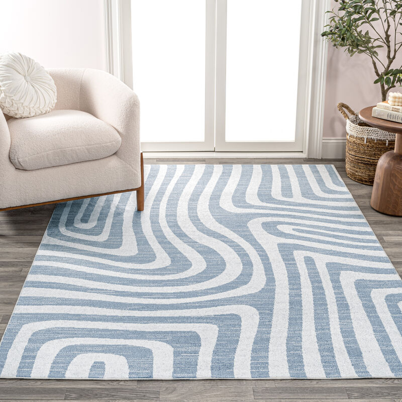 Maze Abstract Two-Tone Low-Pile Machine-Washable Area Rug