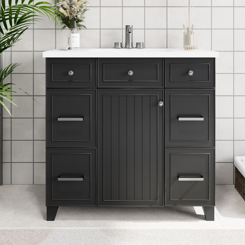 Whisen 36 in. Bathroom Storage Cabinet Bathroom Vanity with Resin Sink, Soft Closing Door and Drawer