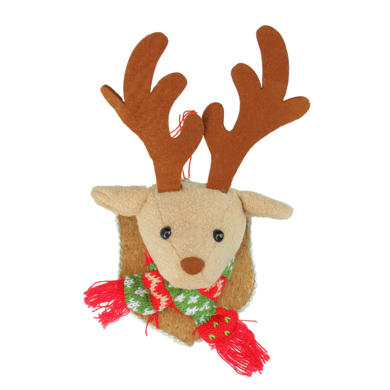 7.5" Brown and Beige Stuffed Reindeer Head Wall Plaque Christmas Ornament