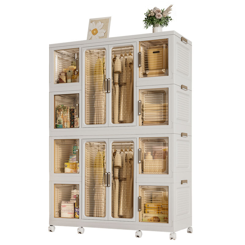 Portable Wardrobe Closet Freestanding Clothes Storage Organizer with Shelves & Hanging Rods