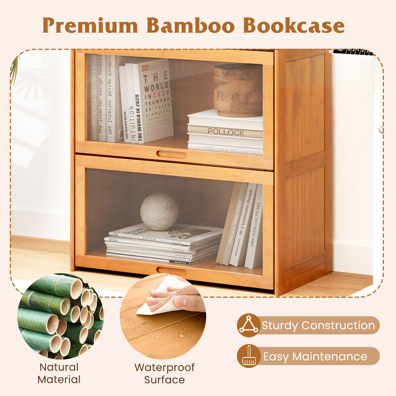 4-Tier Wicker Cabinet Bookcase with Doors &ndash; Versatile Storage for Living and Study Rooms