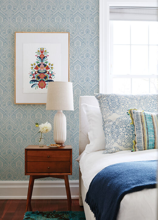 Fernback Blue Ornate Botanical Wallpaper
