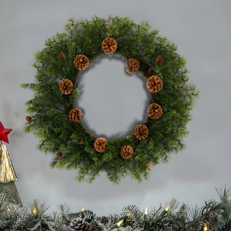 Pine Wreath with Pine Cones for Holiday, Winter, or Rustic Front Door Décor