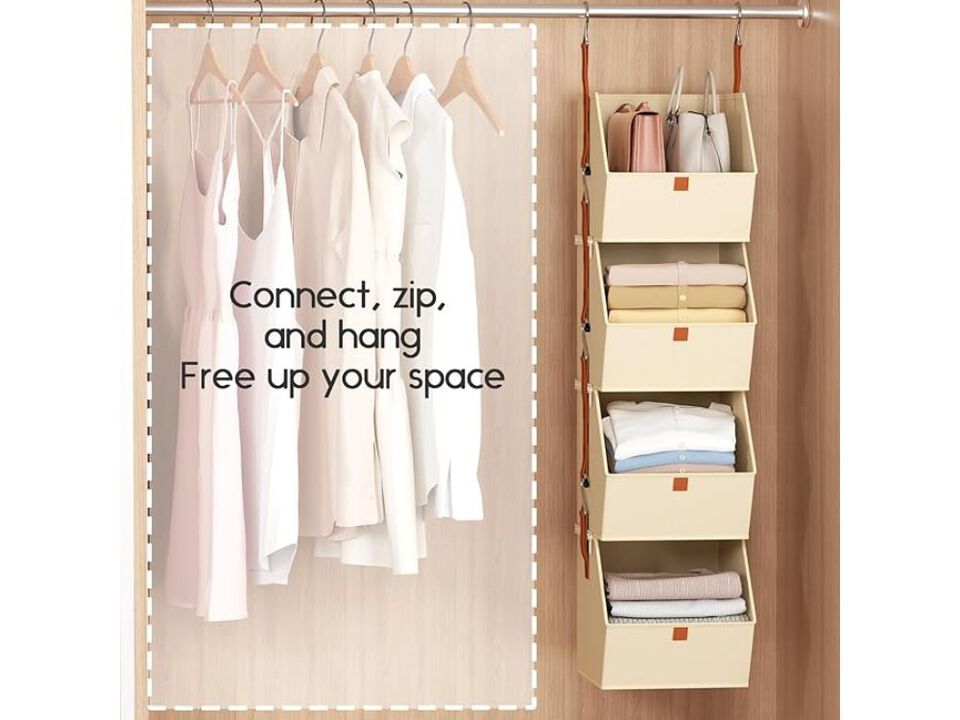 4-Tier Hanging Closet Organizer | Space-Saving Clothes Shelves for Closet