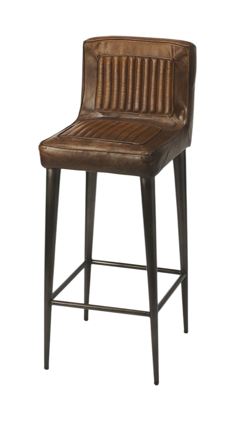 Hivvago 32 Inch Brown and Black Manufactured Wood and Iron Bar Chair