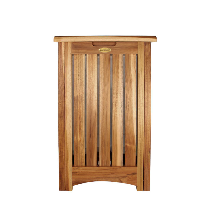 EcoDecors&reg; Eleganto&reg; 24"Teak Wood Compact Double Laundry Storage Hamper with Removable Bags in EarthyTeak Finish