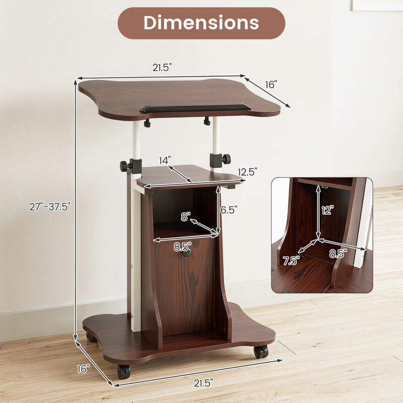 Mobile Standing Desk Cart with Adjustable Height, Tilt Desktop and Cabinet image number 2
