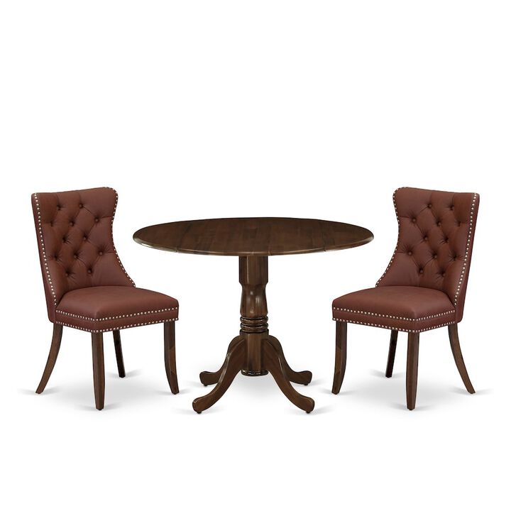 3 Piece Dining Table Set Contains a Round Kitchen Table with Dropleaf