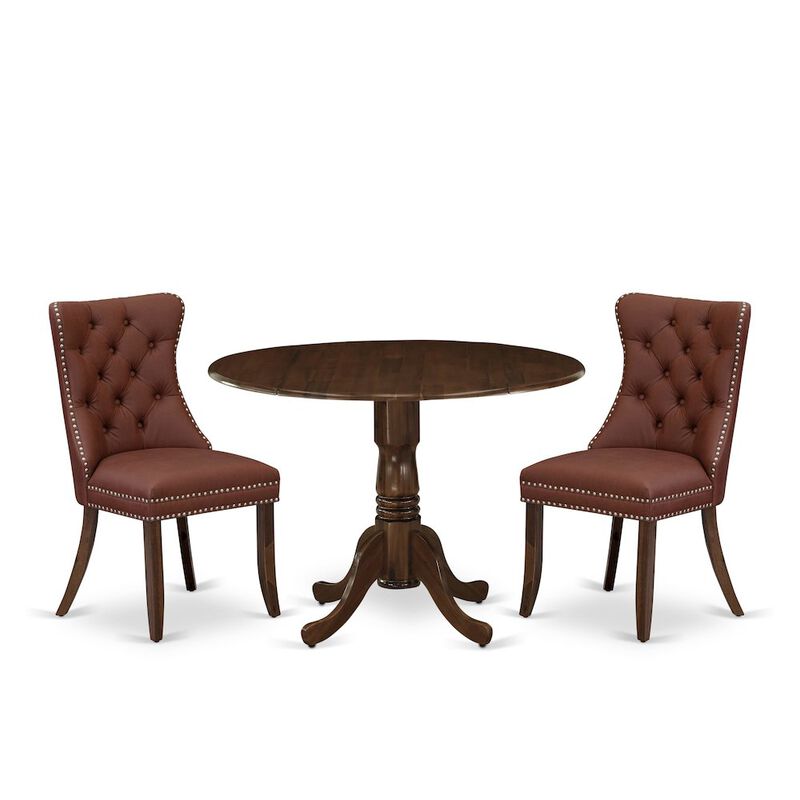 3 Piece Dining Table Set Contains a Round Kitchen Table with Dropleaf