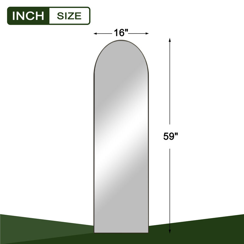 Arched Aluminum Full Length Mirror, Wall Floor Mirror for Bedroom Living Room Entryway