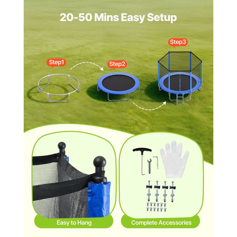 Round Recreational Trampoline with Safety Net, Anti-Rust Outdoor Trampoline for Family Fun image number 3