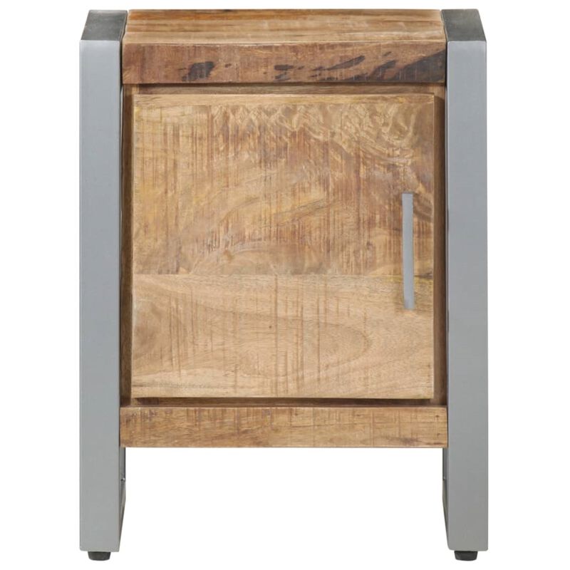 vidaXL Industrial Bedside Cabinet/Nightstand - 15.7"x11.8"x19.7" Rough Mango Wood & Gray Iron Frame - Bedroom Storage Design with Large Compartment