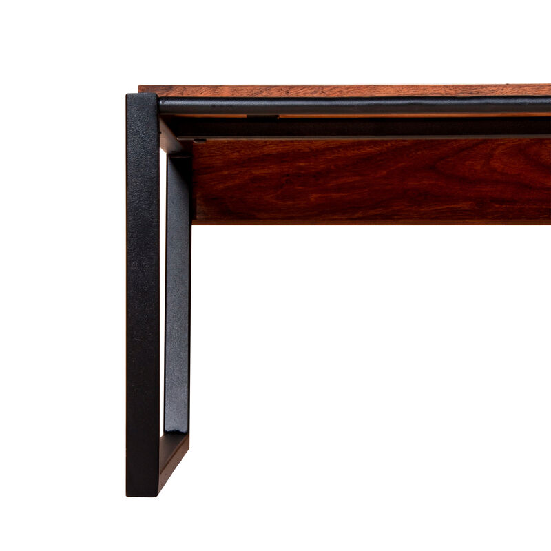 41.7 Inch Rectangular Coffee Table with Plank Style Top, Metal Frame, Brown and Black