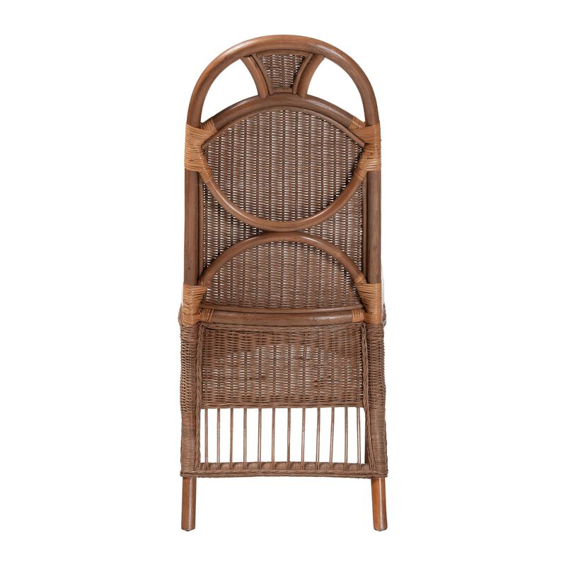 bali & pari Raya Natural Rattan Dining Chair - Handcrafted Wicker Accent Chair with High Arched Back and Cushioned Seat, Boho Coastal Seating for Dining Room or Kitchen