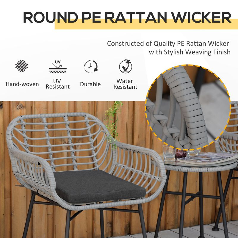 Brown Patio Set: 3-Piece Round Wicker Bistro Furniture