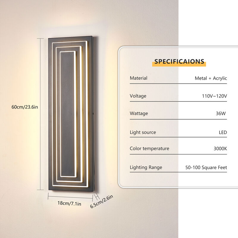 Black 1-Light Outdoor Sconce - 23.6 in. H, Hardwired with LED Bulbs (Set of 2) image number 5