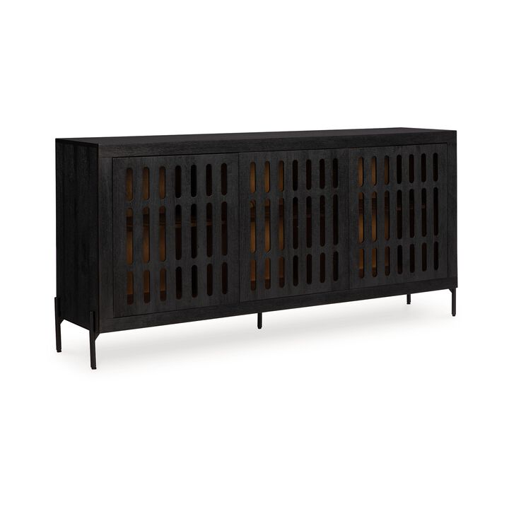 Lizzy Sideboard Console, 3 Inner Shelves, Black Natural Wood 64 Inch