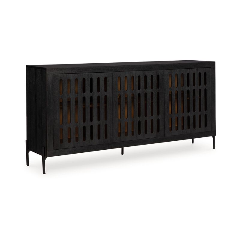 Lizzy Sideboard Console, 3 Inner Shelves, Black Natural Wood 64 Inch