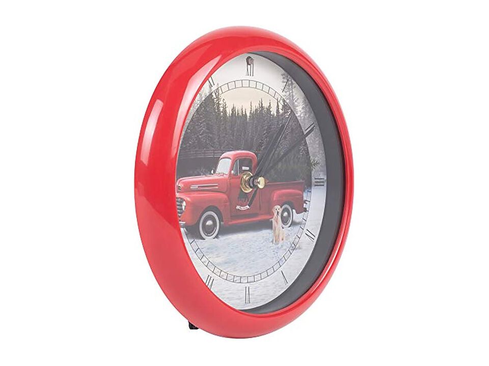 Red Ford Truck Christmas Carol Plays Wall Clock Home Decor