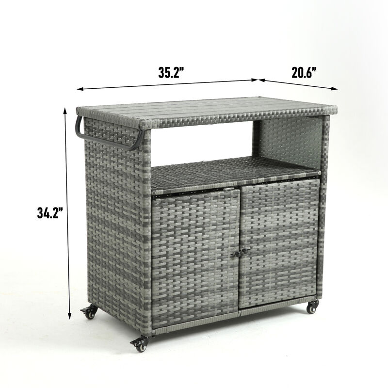 Outdoor Wicker Bar Cart image number 2