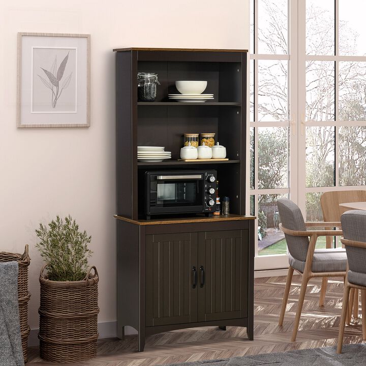 70" Kitchen Buffet Hutch with 3-Tier Shelving, Freestanding Storage Pantry Cabinet, Sideboard with Adjustable Shelves and Open Countertop, Coffee