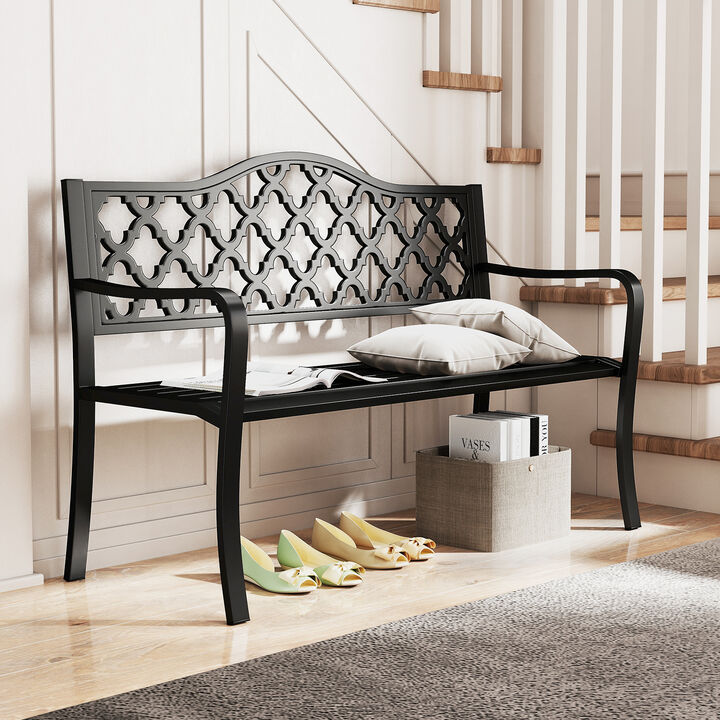 Sturdy Outdoor Bench for 2&ndash;3 People &ndash; Slatted Seat & Arched Armrests