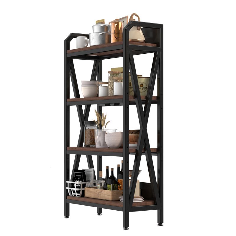 4-Tier Bakers Rack with Metal and Wood Shelves for Kitchen and Home Storage image number 1