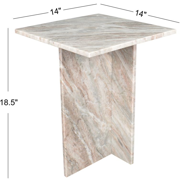 Cecil 14" Contemporary Natural Marble Handmade T-Shaped End Table