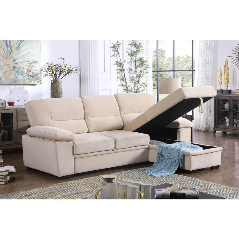 Lilola Home Kipling Beige Woven Fabric Reversible Sleeper Sectional Sofa Chaise
