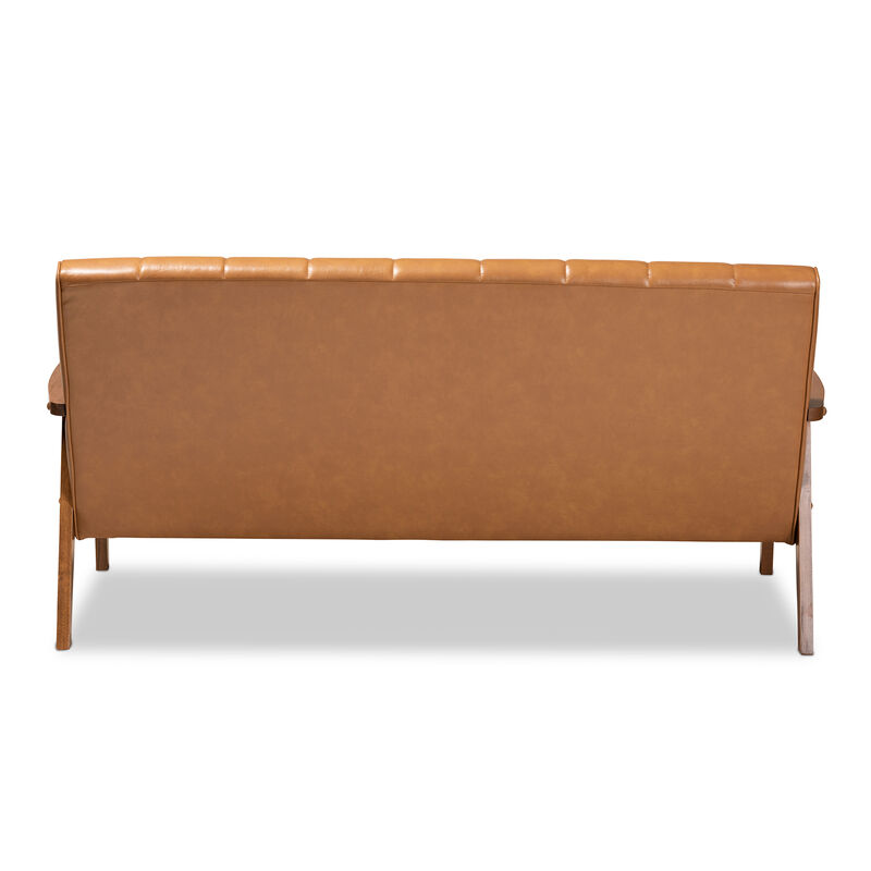 Nikko Mid Century Faux Leather Upholstered Wood Sofa image number 4