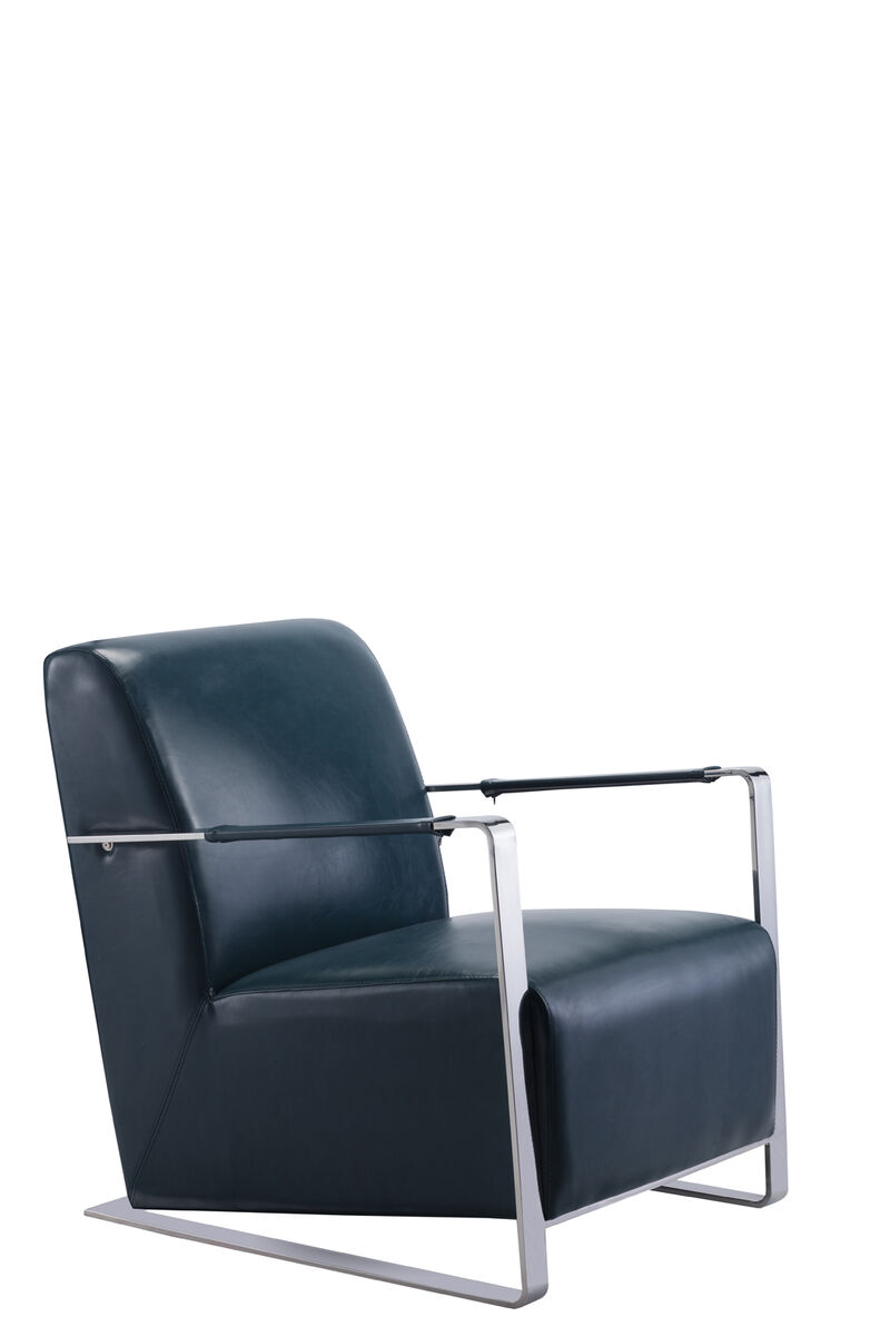 Pasargad Home Luxe Upholstered with Chrome Base Armchair, Teal