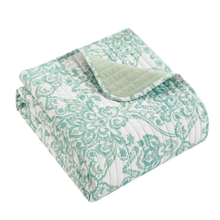 Chic Home Bassein Quilt Set Two Tone Medallion Pattern Print Bed In A Bag - Sheet Set Decorative Pillow Shams Included - 9 Piece - King 106x90", Sage Green