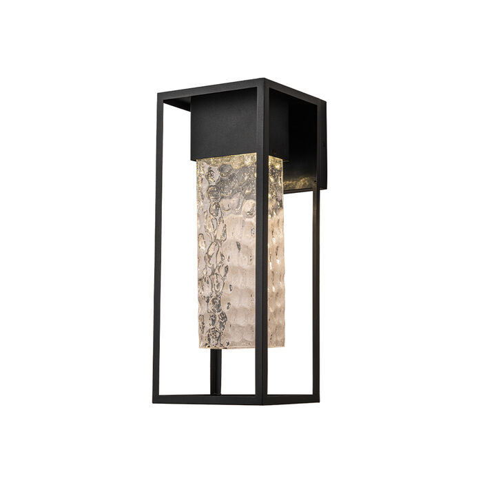 H19" Modern Large Matte Black 10W Integrated LED Wall Sconce with Open Frame and Seeded Glass for Porch Garage Entryway Exterior Lighting