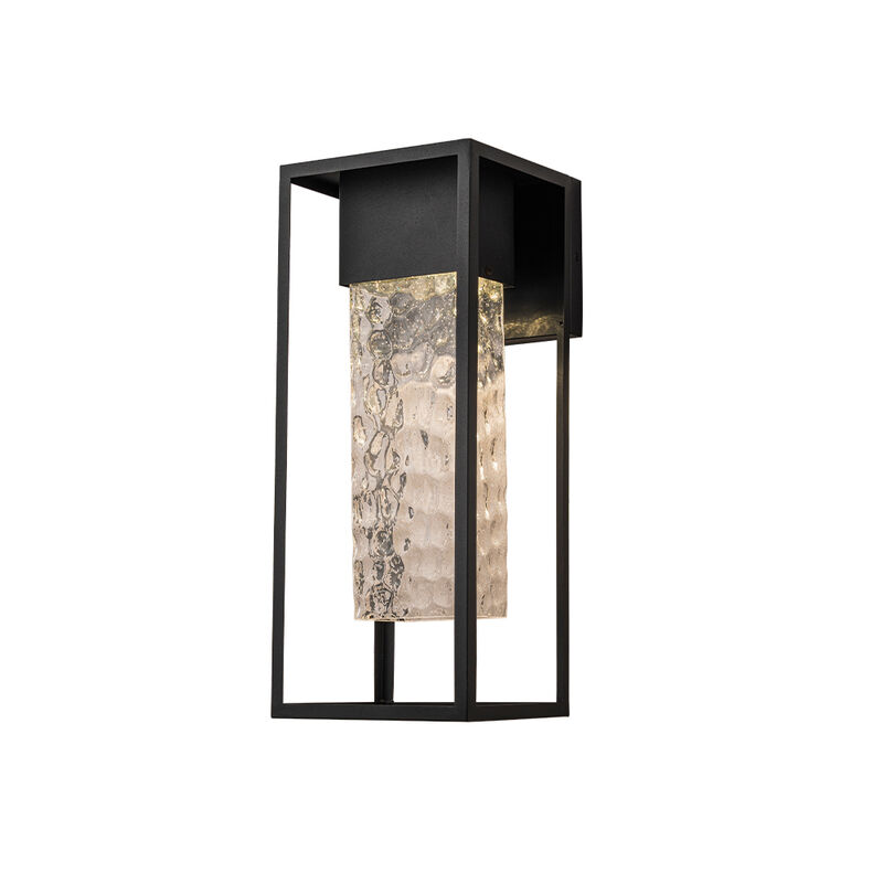 H19" Modern Large Matte Black 10W Integrated LED Wall Sconce with Open Frame and Seeded Glass for Porch Garage Entryway Exterior Lighting image number 0