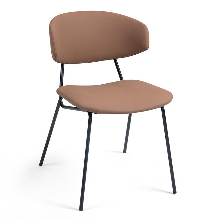 Glamour Home Set of 2 Benito Brown Faux Leather Dining Chair with Black Iron Legs