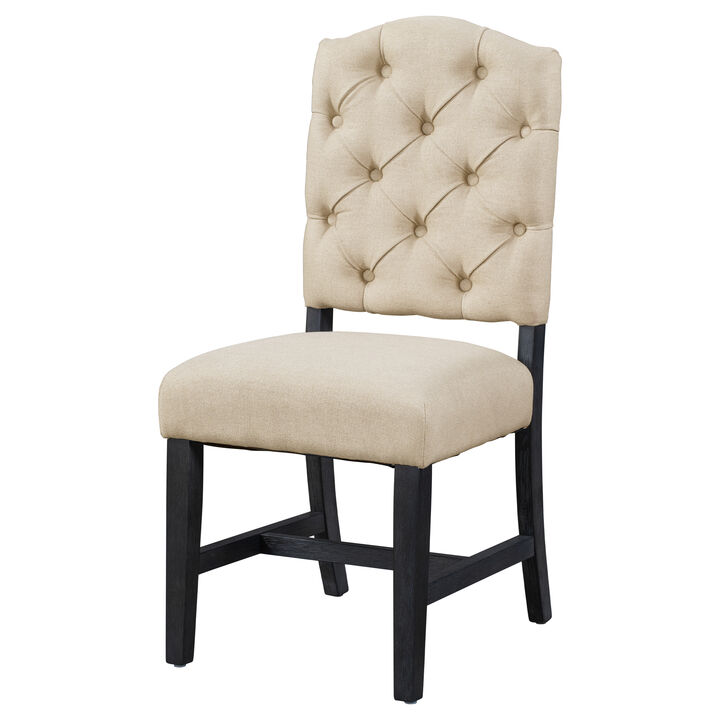 Merax Chic Button Tufted High-Back Fabric Dining Chairs with Curved Rubber Wood Legs