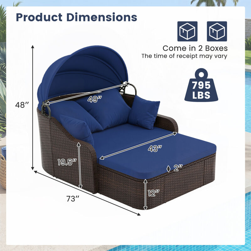 PE Rattan Patio Daybed with Adjustable Canopy and Soft Cushions image number 2