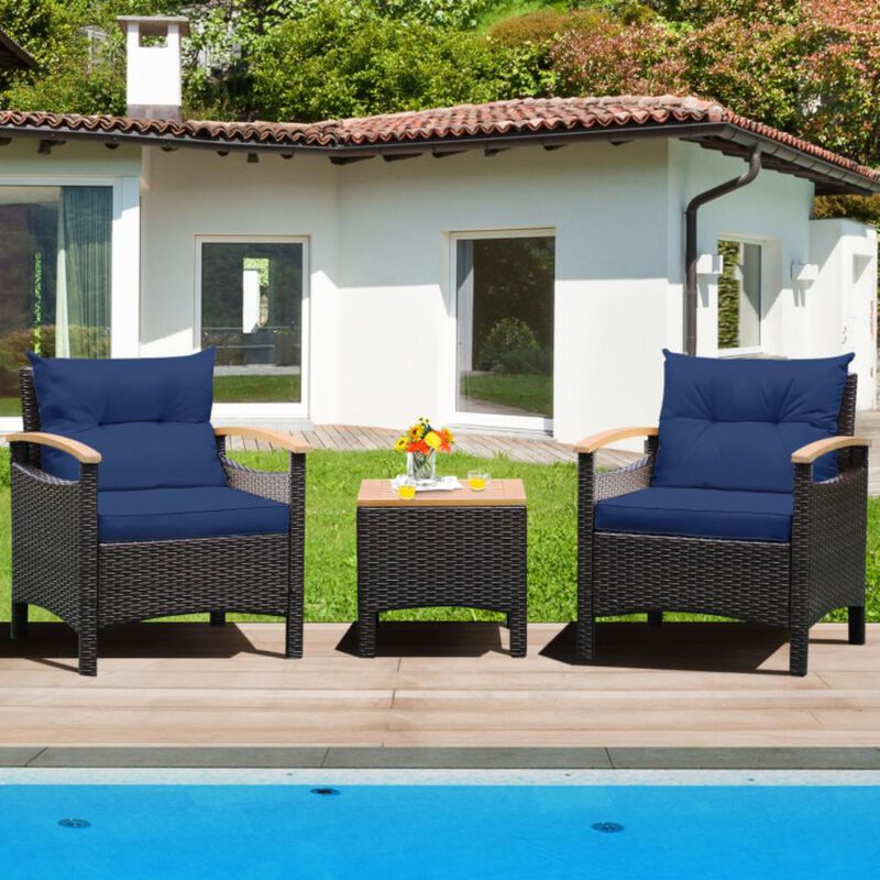 Hivvago 3 Pieces Patio Rattan Furniture Set with Removable Cushion