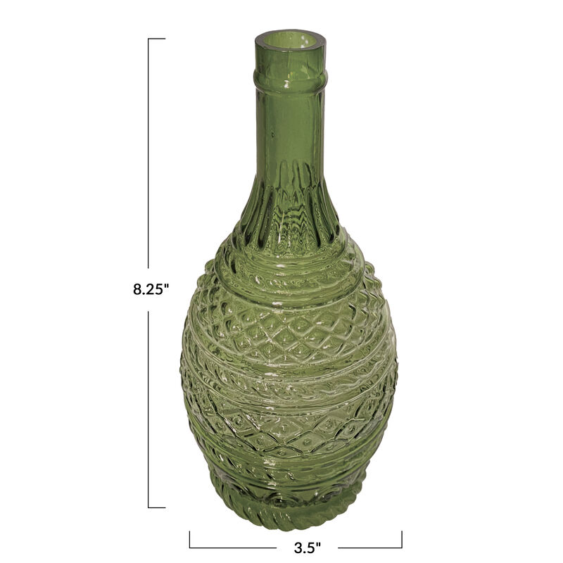 Emerald Hand-Blown Embossed Glass Vase image number 1