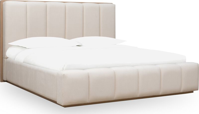 Gardenia Wood Frame Upholstered Platform Bed in Cotton and Chai