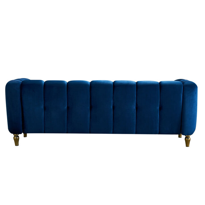 Modern Velvet Sofa 83.07 inch for Living Room Blue Color
