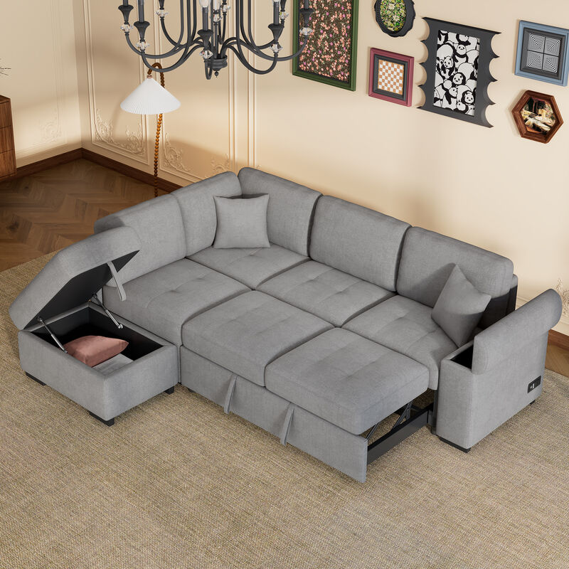Merax L-Shape Corner Couch Sofa Bed with Storage Ottoman