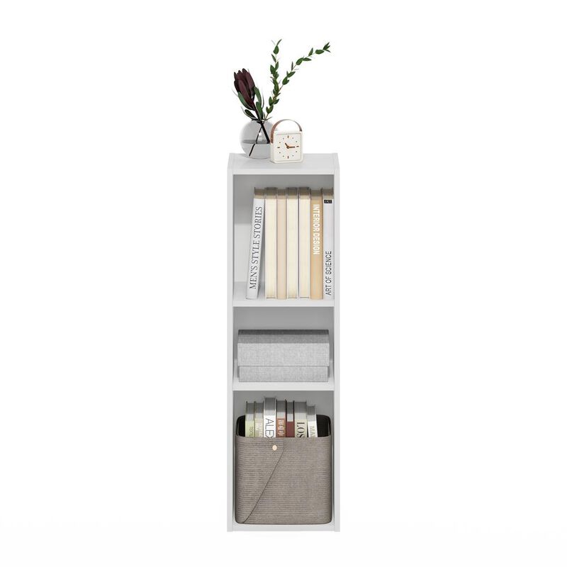 Fulda 3-Tier Space Saving Storage Shelf Bookcase, 10-Inch Width, White