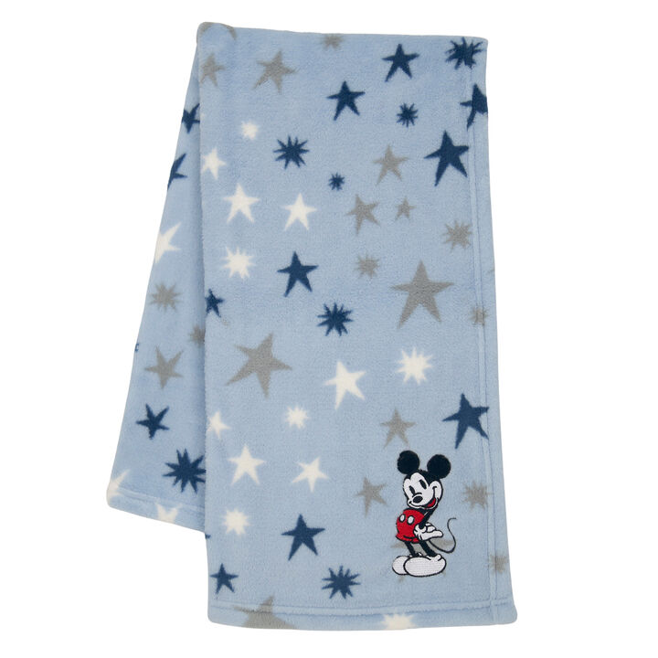 Lambs & Ivy Disney Baby Mickey Mouse Blue Star Fleece Embroidered Baby Blanket