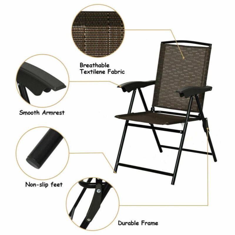 Hivvago Folding Sling Chairs with Smooth Armrests and Adjustable Back for Patio