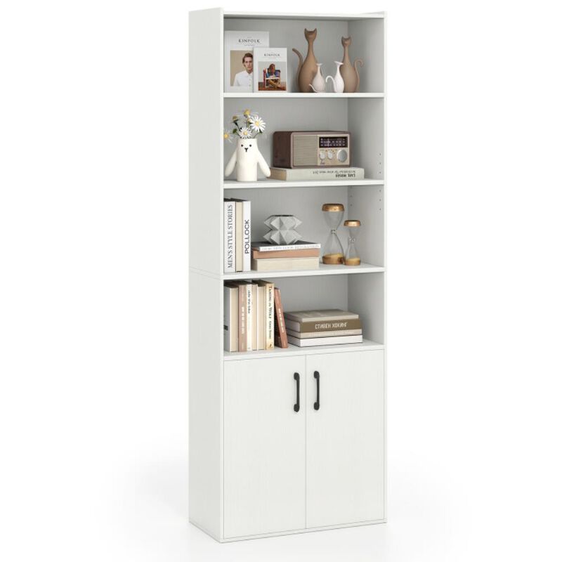 Hivvago Bookcase 6-Tier with Adjustable Shelves and 2-Door Cabinet