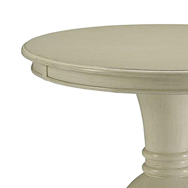 Wooden Accent Table with Pedestal Base, Antique White-Benzara image number 2