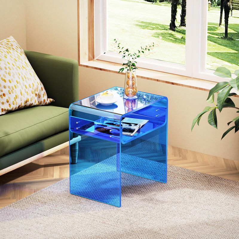 solaround Clear Acrylic End Table 2-Tier Bedside Nightstand for Living Room Bedroom
