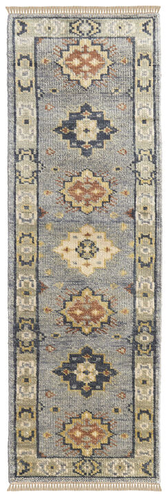 HomeRoots Wool Geometric Hand Knotted Area Rug With Fringe