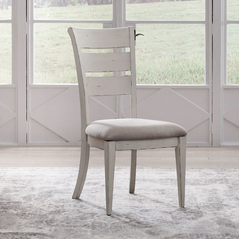 Liberty Furniture Backroads Ladder Back Side Chair - Set of 2  - Weathered White & Parchment image number 1